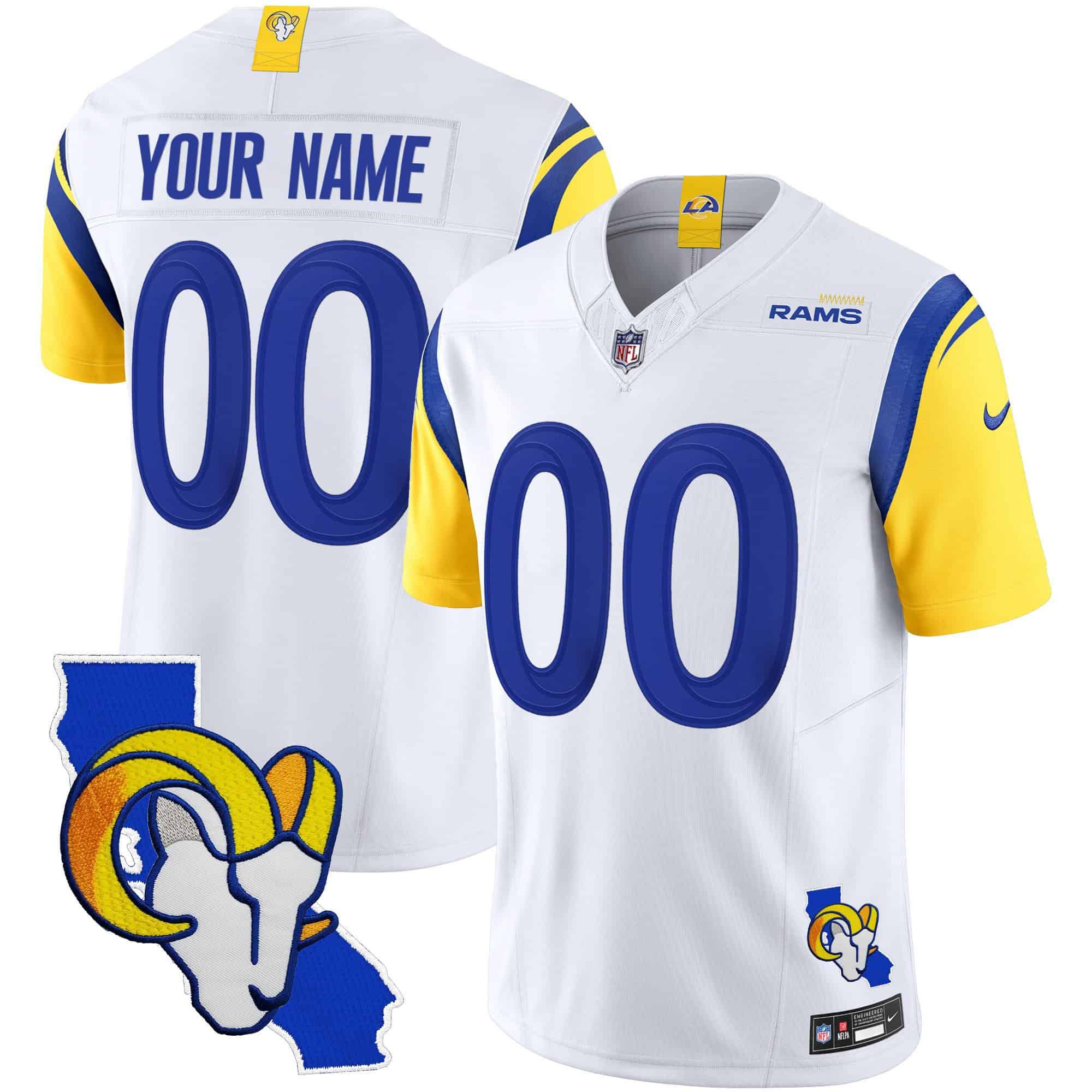 Men Los Angeles Rams White 2024 Nike Patch Vapor Limited Custom NFL Jersey->customized nfl jersey->Custom Jersey